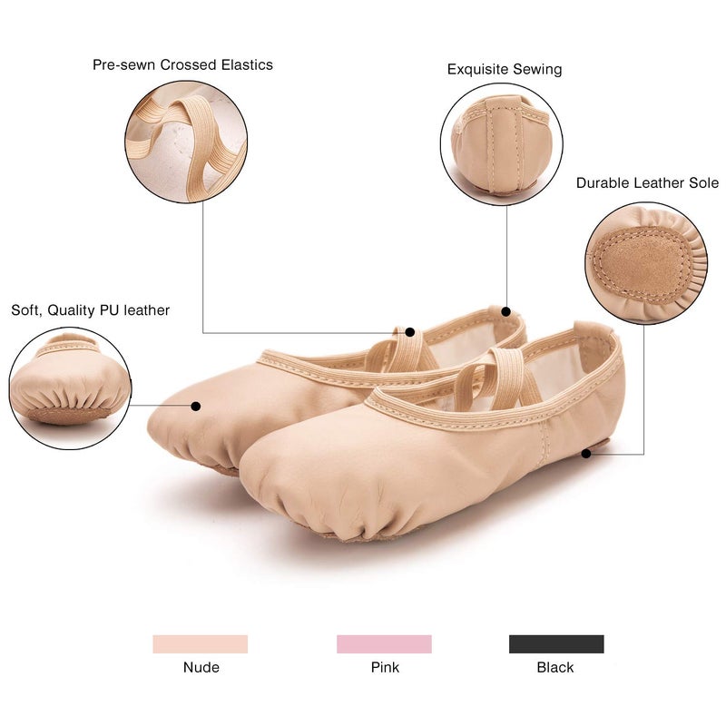 RoseMoli Ballet Shoes for Girls/Toddlers/Kids/Women, Leather Yoga Shoes/Ballet Slippers for Dancing 4.5 Big Kid Nude - Image 4