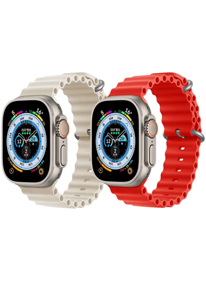IAF Silicone Ocean Band Strap for Apple Watch 38/40/41mm Pearl White/Red Set of 2