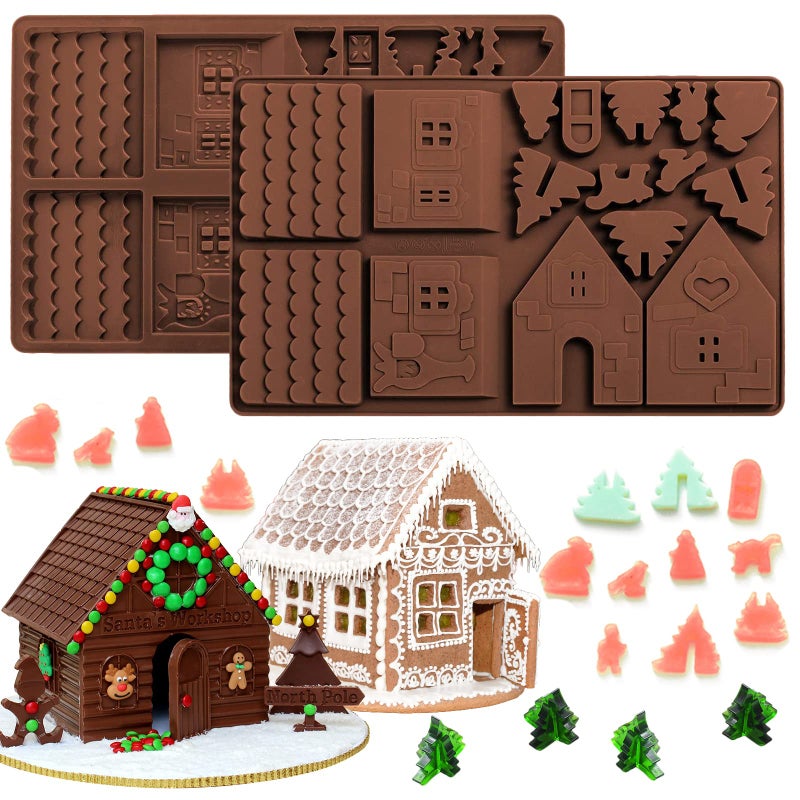 Whaline Christams Gingerbread House Baking Tray, Silicone Molds for Desserts, Chocolate, Candy,Cookies (2 Pieces) - Image 1