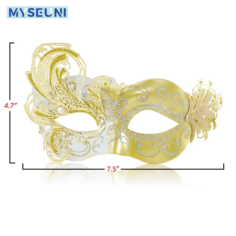 MYSEUNI 2025 New Gold Masquerade Mask for Women-Butterfly Party Masks for Adults Masquerade- Peacock Metal Filigree Venetian Mask-Perfect for Halloween Parties, Costume Party, Carnivals, Wedding - Image 3