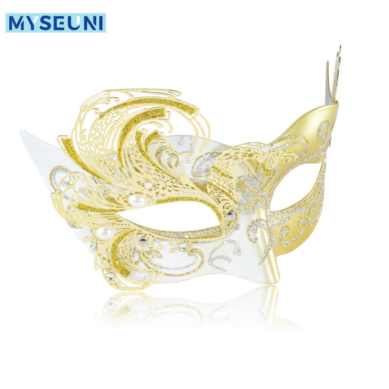 MYSEUNI 2025 New Gold Masquerade Mask for Women-Butterfly Party Masks for Adults Masquerade- Peacock Metal Filigree Venetian Mask-Perfect for Halloween Parties, Costume Party, Carnivals, Wedding - Image 4
