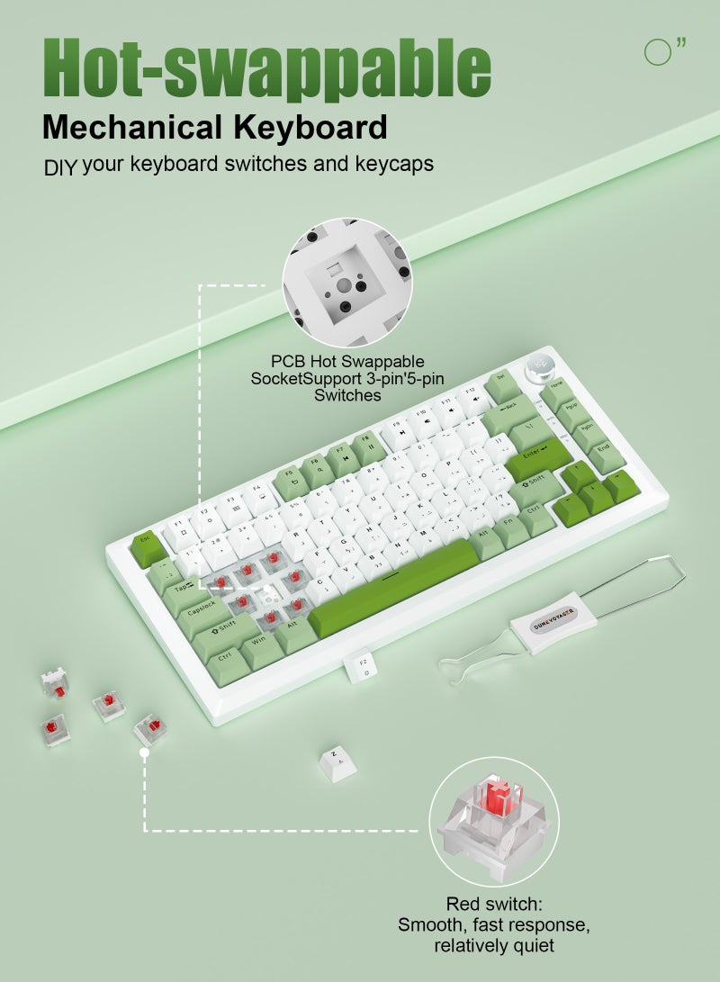 DuneVoyager 82 Keys Red Switch Mechanical Gaming Keyboard with Arabic Keycaps, 75% Gasket Design, Hot-Swappable, RGB Backlit 16.8 Million Colors, Knob Control, Software Support, Removable USB Cable, 950g, Full-Key Anti-Ghosting, Silent Keys – Compatible with PC, PS5, PS4, Xbox, Mac – Ideal for FPS & Fortnite Players - Image 4