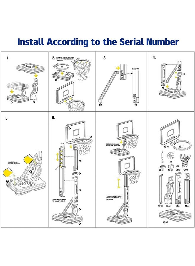 Garlo Toddler Basketball Hoop Height Adjustable, Kids Basketball Hoop for Indoor Outdoor Play, Pool Toys with 4 Balls and Pump, Swimming Pool Basketball Hoop for Kids Age 3-8 Birthday Gifts - Image 4