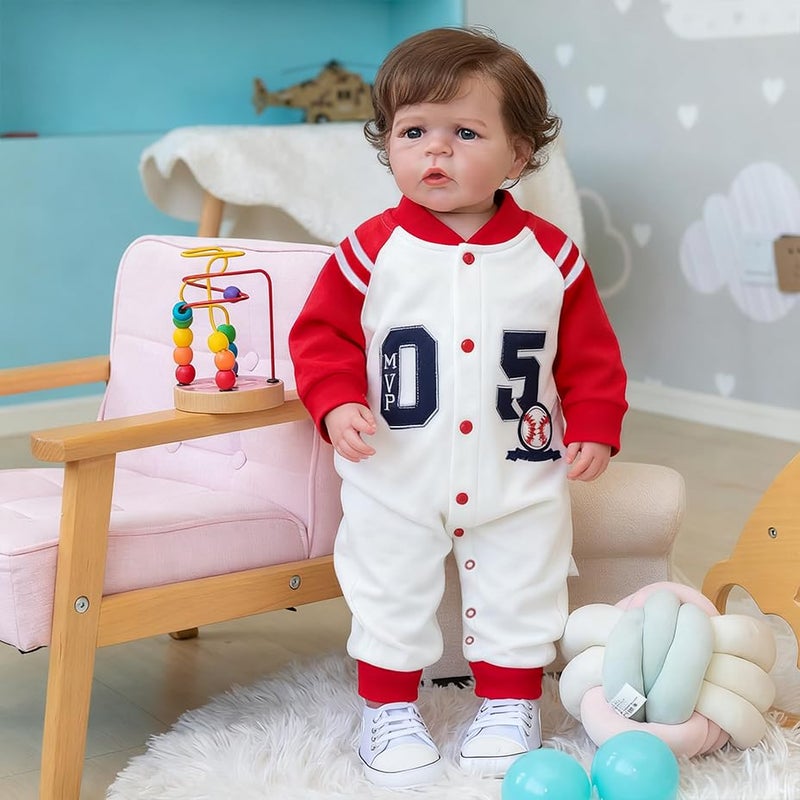 iCradle Toddler Reborn Doll Boy 24 Inch Reborn Baby Doll Silicone Baby Dolls Brown Hair with Blue Eyes Weighted Handmade Doll Toys for Children Gifts - Image 1