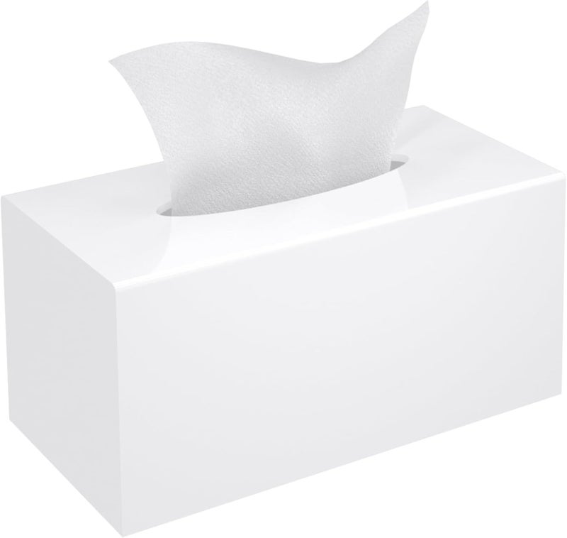 PITBVO Tissue Box Cover, Acrylic Tissue Box Holder Rectangle Upgrade Size Facial Tissue Holder Handmade Napkin Dispenser for Bathroom Kitchen Bedroom Home Office (Glossy White, 9.85"L x 5.1"W x 5.3"H) - Image 1