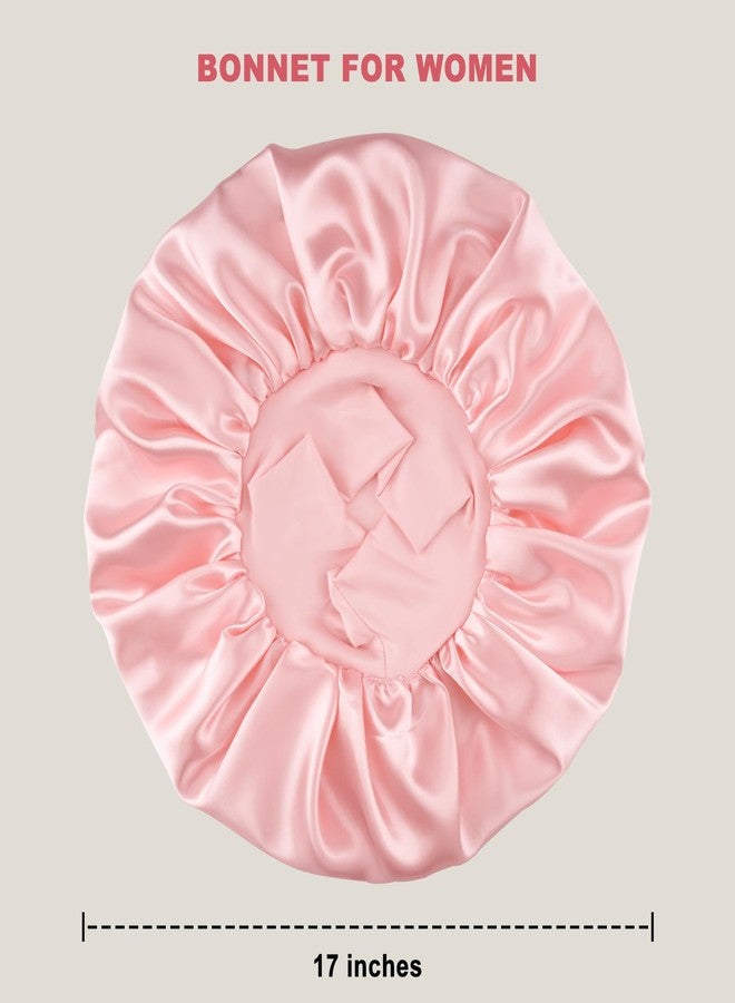 NatureKess Silk Satin Bonnet for Sleeping Women，Double Layer Silk Satin Sleep Cap with Elastic Band for Natural Curly Hair(1PCS,Pink) - Image 3