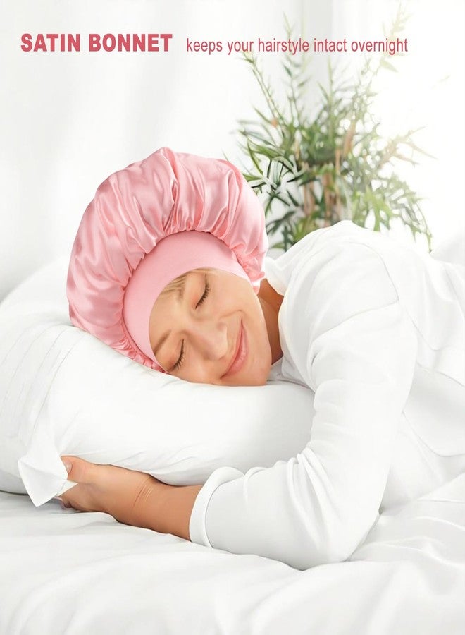 NatureKess Silk Satin Bonnet for Sleeping Women，Double Layer Silk Satin Sleep Cap with Elastic Band for Natural Curly Hair(1PCS,Pink) - Image 2