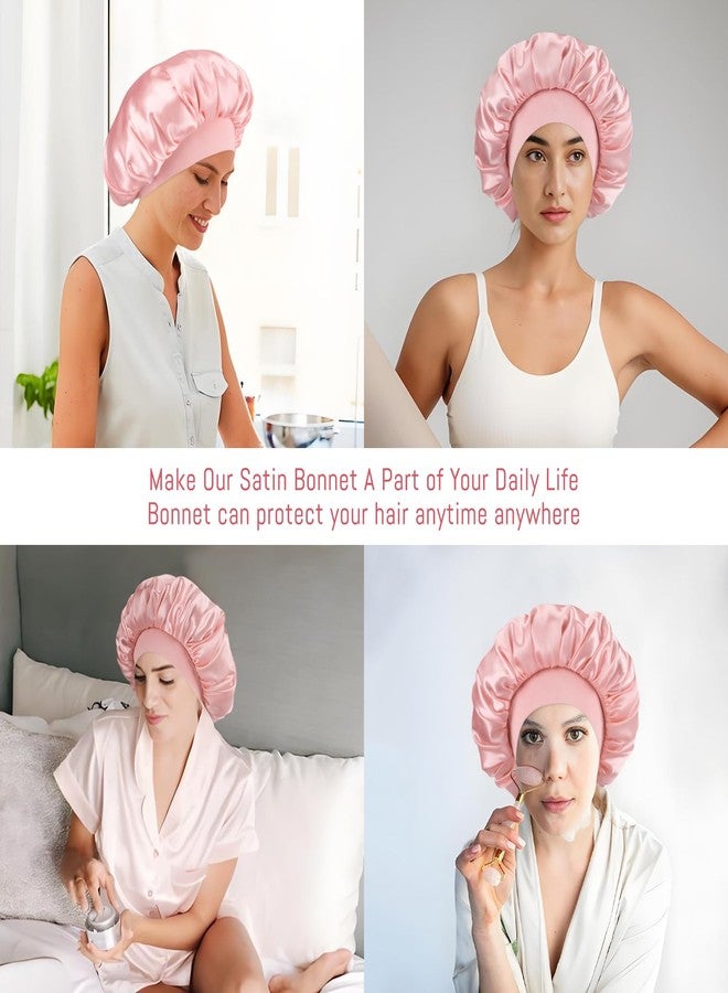 NatureKess Silk Satin Bonnet for Sleeping Women，Double Layer Silk Satin Sleep Cap with Elastic Band for Natural Curly Hair(1PCS,Pink) - Image 5