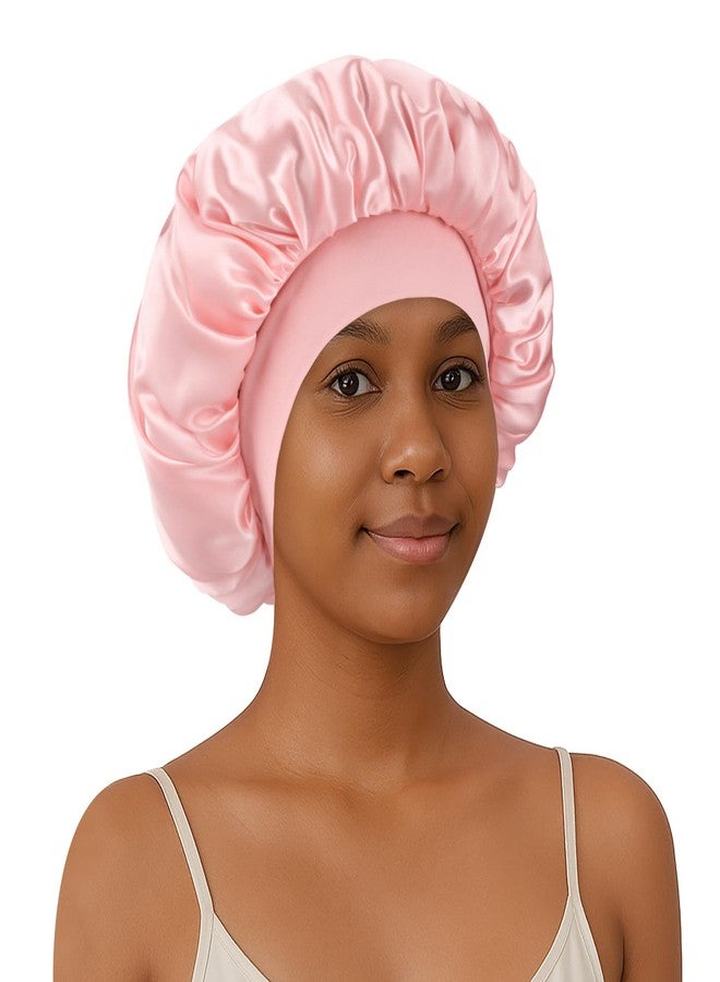 NatureKess Silk Satin Bonnet for Sleeping Women，Double Layer Silk Satin Sleep Cap with Elastic Band for Natural Curly Hair(1PCS,Pink) - Image 1