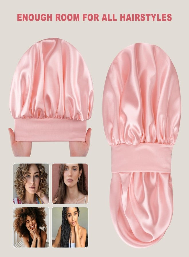 NatureKess Silk Satin Bonnet for Sleeping Women，Double Layer Silk Satin Sleep Cap with Elastic Band for Natural Curly Hair(1PCS,Pink) - Image 4
