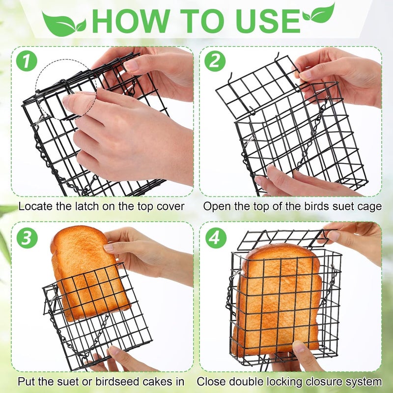LemonRoad 3 Pcs Suet Bird Feeder for Outdoor Hanging Metal Wild Bird Suets Basket Single Suet Cake Holder Garden Cages for Outside Garden - Image 4