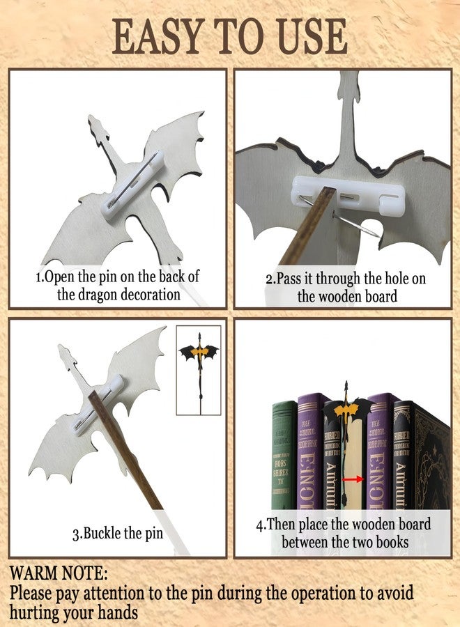 BADAO 4th Wing Merch,2PCS Dragon Bookshelf Decor for Fantasy Lovers,Wooden 4th Wing Booktok Decoration,Book Accessories Merchandise,Christmas Birthday Gifts for Bookish Book Lovers Booknook,Bookend Display - Image 3
