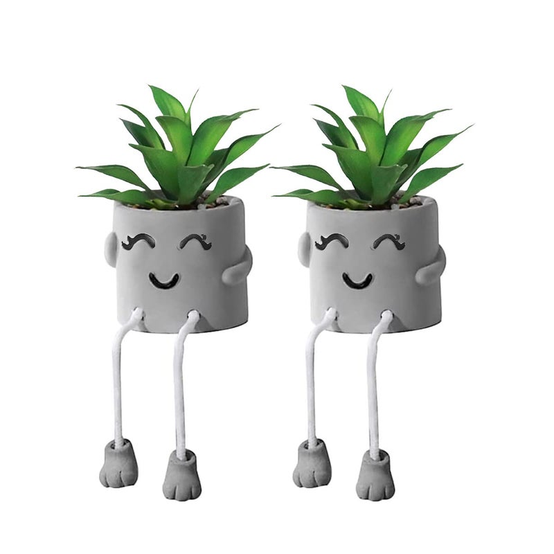 SEMSOIIO 2PCS Fake Succulents Artificial Plants Bathroom Decor Mini Plants Shelf Decor Small Desk Plant for Home Decor Cute Faux Plants Office Decor Fake Plants for Women Desk