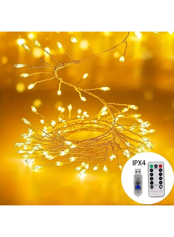 Warm White 500cm USB Remote Control Firecracker Fairy Lights 8 Modes Indoor Decor - Image 1