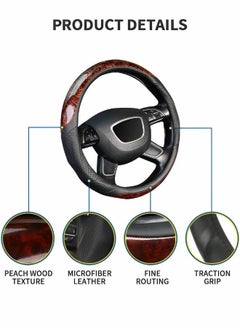 GROIC Wood Grain Steering Wheel Cover,Universal 38cm Steering Wheel Cover Microfiber Leather Viscose, Breathable, Anti-Slip,Car Interior,Automobile Decoration Accessories  - Image 2