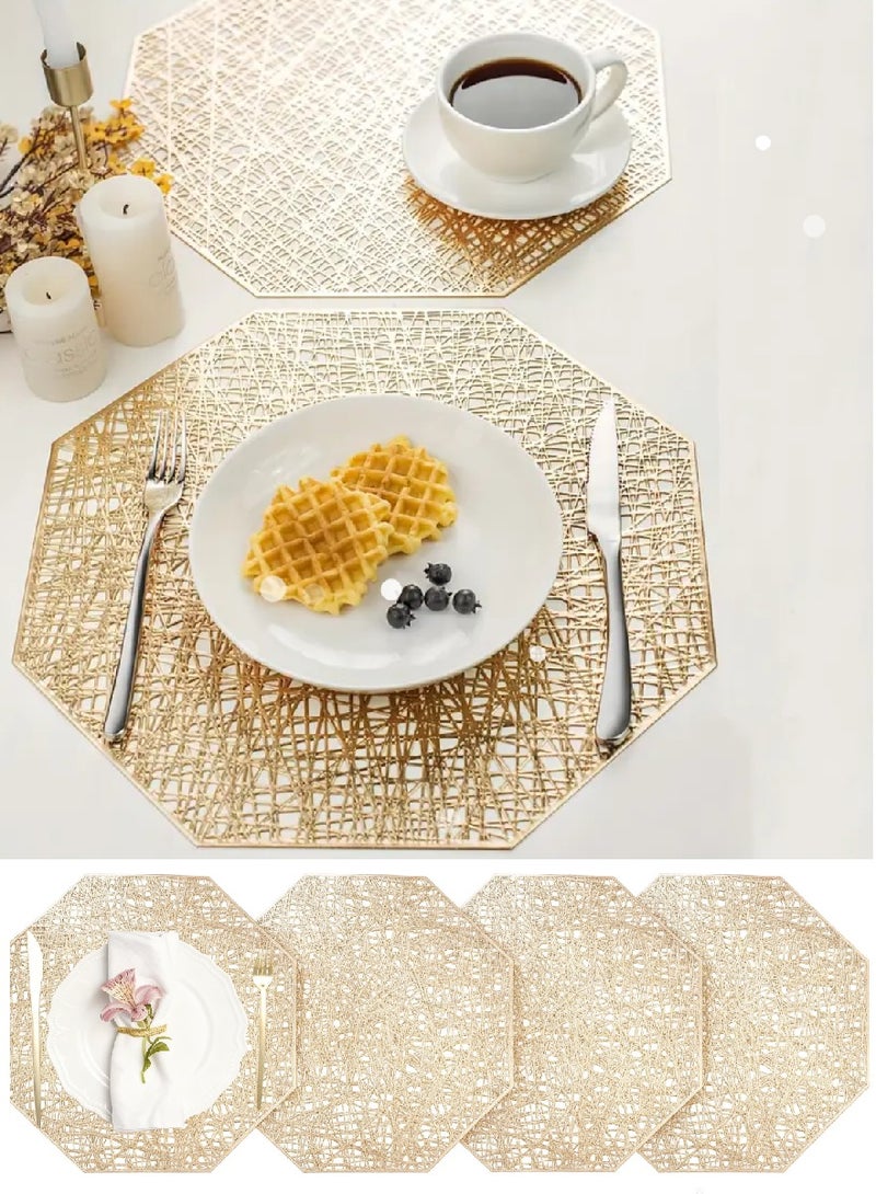 Nakhl Placemat Set (4 pcs), Polygonal Leaf Placemats for Dining Table, Hollow PresseGd gold Placemats, Suitable for Holiday Party, Wedding Decorations, Home Decorations, Table Decorations - Image 1
