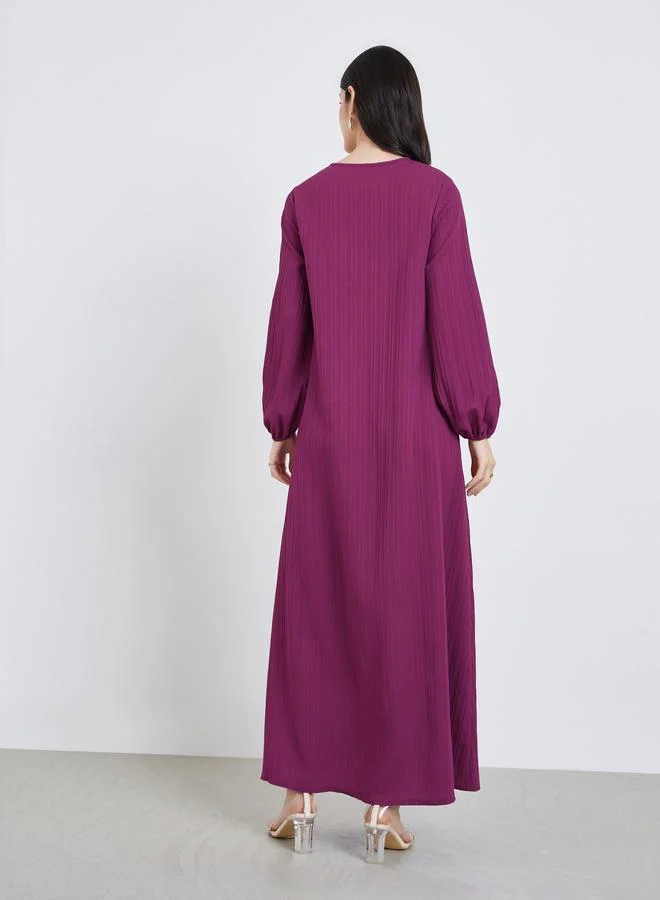 Amirah  Women Magenta Textured Buttoned Maxi Jalabiya for Women | Best Price UAE
