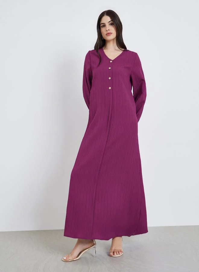 Amirah  Women Magenta Textured Buttoned Maxi Jalabiya for Women | Best Price UAE
