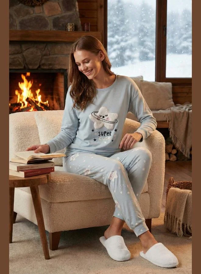 Lela Lela Stretch Standard Fit Crew Neck Patterned Pajama Set Women's PAJAMA SET 6095700