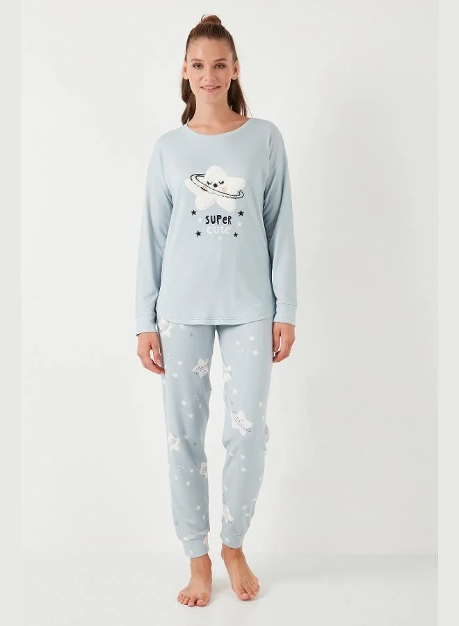 Lela Lela Stretch Standard Fit Crew Neck Patterned Pajama Set Women's PAJAMA SET 6095700