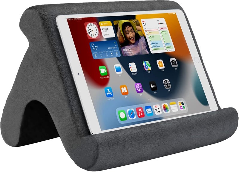 SAMHOUSING Tablet Pillow Stand - Holder & Dock for Bed with 3 Viewing Angles, Compatible with Tablets, Phones & iPad Pro 9.7, 10.5, 12.9 Air Mini 4, 3, Kindle, E-Reader & Books (Grey) - Image 1