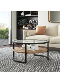 AGD Modern Glass Coffee Table 2 Layers Round Side Table Glass Top for Living Room Office Hotel Hall 70*45 cm  - Image 2