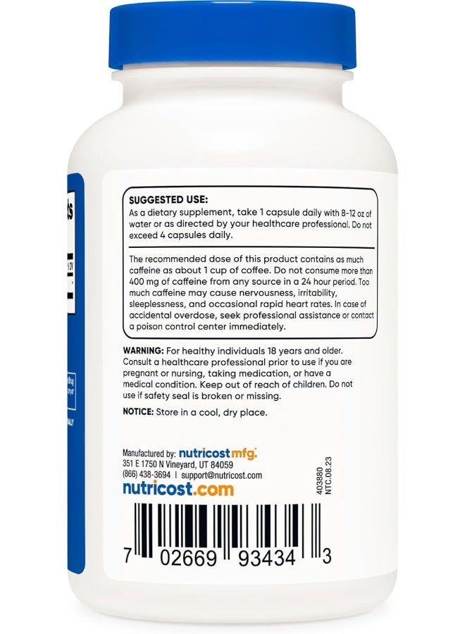 Nutricost 100mg Caffeine Pills - 250 Capsules - Image 3