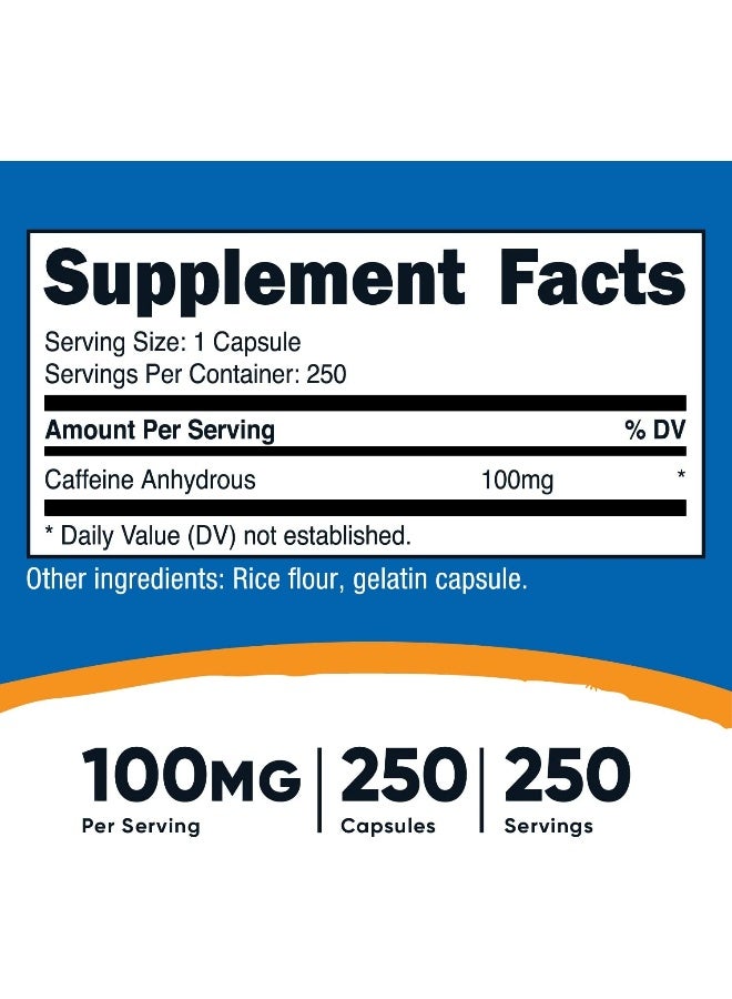 Nutricost 100mg Caffeine Pills - 250 Capsules - Image 2