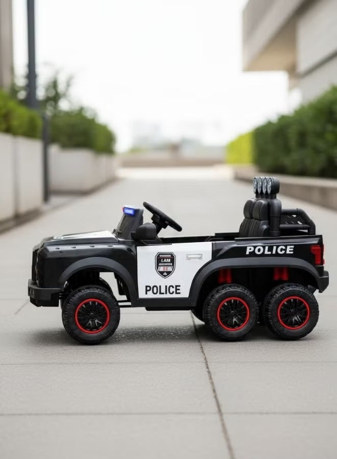 Six-wheel police car - Large electric rechargeable children's car, 6 wheels with safety lights, sound, and microphone - Image 2