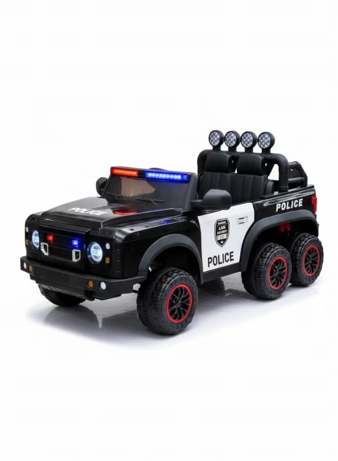 Six-wheel police car - Large electric rechargeable children's car, 6 wheels with safety lights, sound, and microphone - Image 1