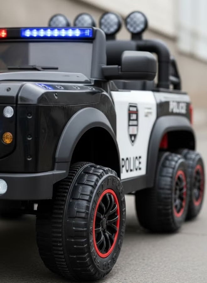 Six-wheel police car - Large electric rechargeable children's car, 6 wheels with safety lights, sound, and microphone - Image 4