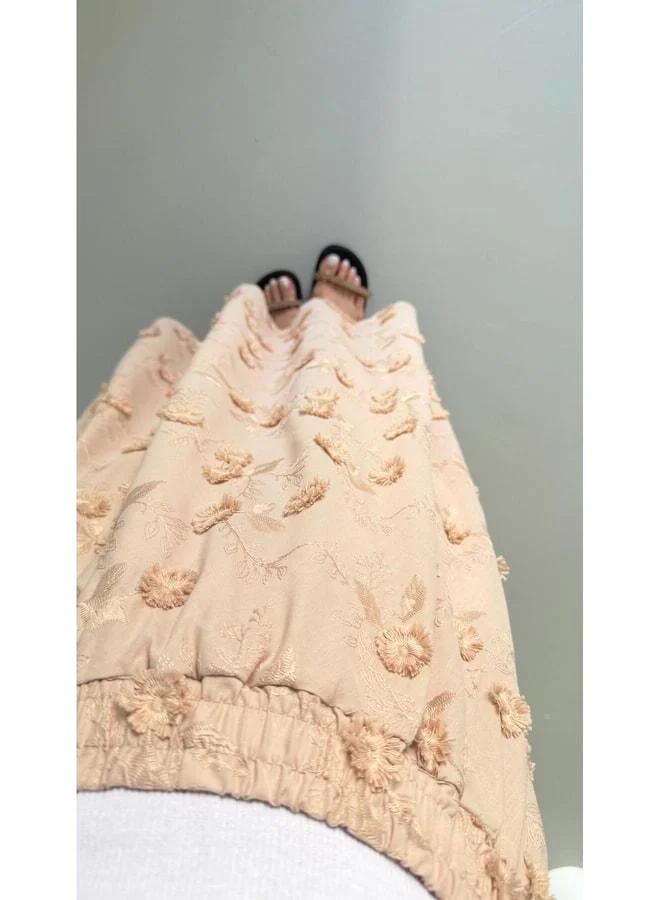 Gaus  Beige Waist Elastic Lined Embroidered Skirt GAUS-01585. for Women | Best Price UAE