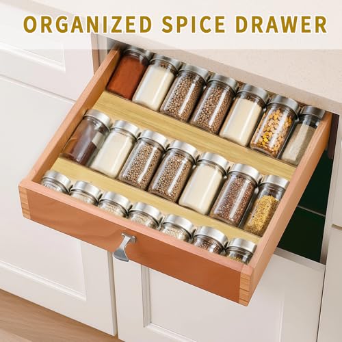 MUGATH 4-Tier Bamboo Drawer Spice Rack Wooden Kitchen Cabinet Drawer Spice Organizer Spice Jar Holder, Medicine/Health Care/Vitamin Bottles Storage Rack, 4 Pack Drawer Rack - Image 3