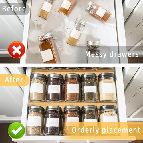 MUGATH 4-Tier Bamboo Drawer Spice Rack Wooden Kitchen Cabinet Drawer Spice Organizer Spice Jar Holder, Medicine/Health Care/Vitamin Bottles Storage Rack, 4 Pack Drawer Rack - Image 4