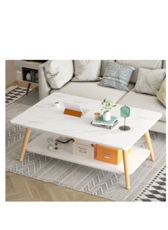 Golden Coffee Table,Modern Sofa Table Wooden End Table Small Apartment Tea Table Center Desk With 2 Layer Storage Easy to Assemble for Living Room Bedroom Balcony  - Image 1