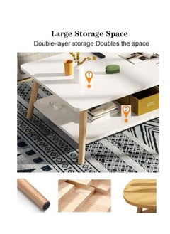 Golden Coffee Table,Modern Sofa Table Wooden End Table Small Apartment Tea Table Center Desk With 2 Layer Storage Easy to Assemble for Living Room Bedroom Balcony  - Image 3