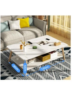 Golden Coffee Table,Modern Sofa Table Wooden End Table Small Apartment Tea Table Center Desk With 2 Layer Storage Easy to Assemble for Living Room Bedroom Balcony  - Image 2