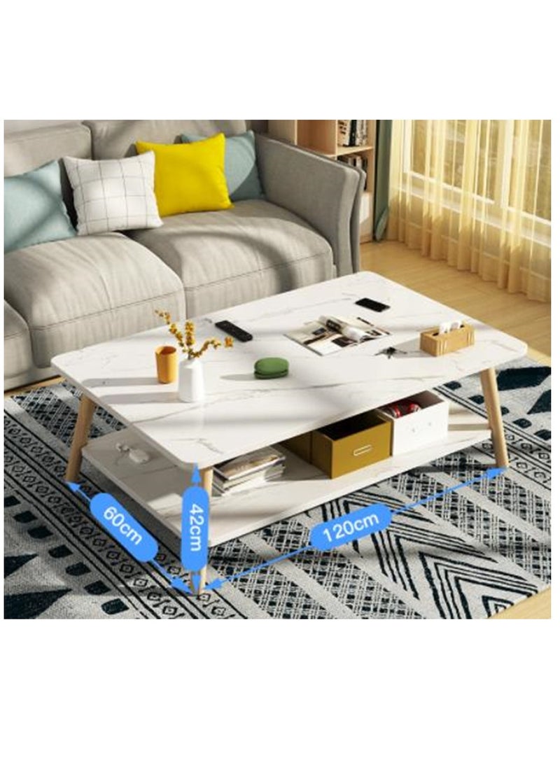Golden - Coffee Table,Modern Sofa Table Wooden End Table Small Apartment Tea Table Center Desk With 2 Layer Storage Easy to Assemble for Living Room Bedroom Balcony - Image 1