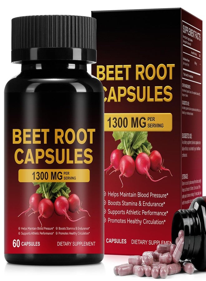 KITNOBLIS Beet Root Capsules 1300mg, Beet Root Powder for Exercise Endurance, Energy Supplement, Non-GMO Beetroot Capsules (60 Pcs, 30-Day Supply) - Image 1