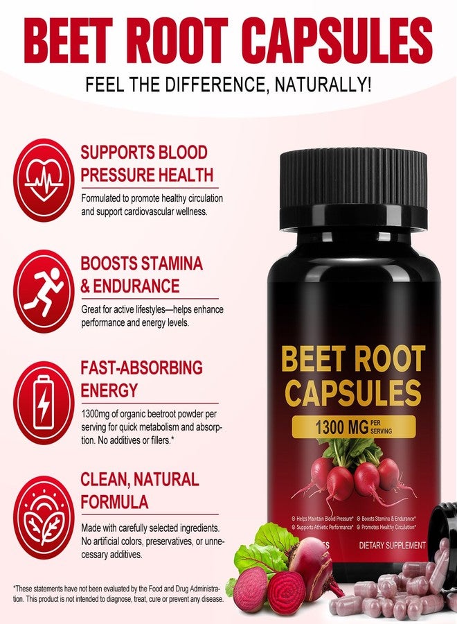 KITNOBLIS Beet Root Capsules 1300mg, Beet Root Powder for Exercise Endurance, Energy Supplement, Non-GMO Beetroot Capsules (60 Pcs, 30-Day Supply) - Image 2
