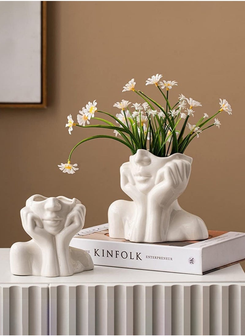 LEOKOR White Ceramic Face Vase Cute Head Vase Nordic Style Modern Vases for Office Dining Table Home Decor Vases  - Image 2