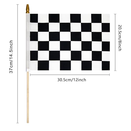Uelfbaby 2 Pcs 8×12 inch Checkered Flag, Black and White Racing Flag on Wood Stick - Hand Held Stick with Kid-Safe Spear Top, Children's Party Decoration - Image 3