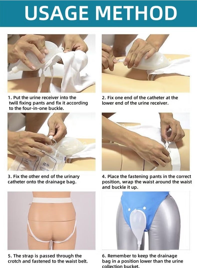Generic Reusable Silicone Urine Collector with Portable Wearable Urinary Drainage Bag System Wearable Washable Urinal Collector for Old Man While Sleeping Bed Patients for 60+ Years Old（2 urine bags, 1fixed pants, 1 urine collection tube and 1 silicone urine collector）  - Image 5