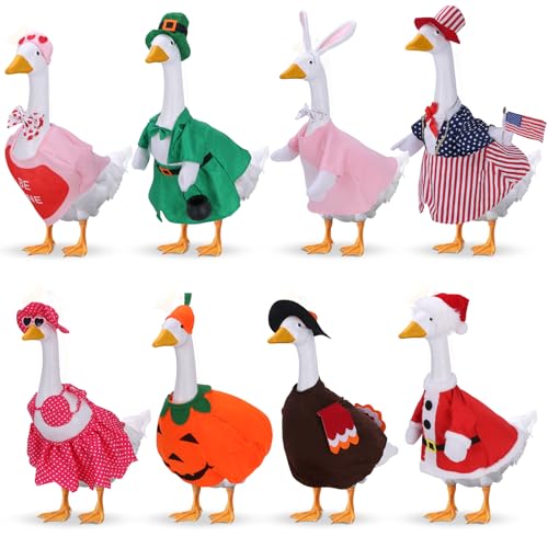 Ddeetodu 8 Set Porch Goose Outfits, Porch Goose Holiday Outfit, Christmas Fall Halloween Summer 4th of July Easter St. Patrick Valentine's Day Lawn Porch Goose Clothing for 23" Lawn Goose Patio Yard Decor - Image 1