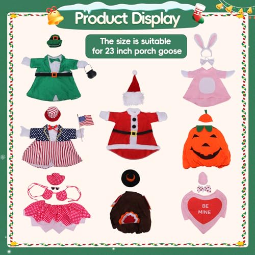 Ddeetodu 8 Set Porch Goose Outfits, Porch Goose Holiday Outfit, Christmas Fall Halloween Summer 4th of July Easter St. Patrick Valentine's Day Lawn Porch Goose Clothing for 23" Lawn Goose Patio Yard Decor - Image 2