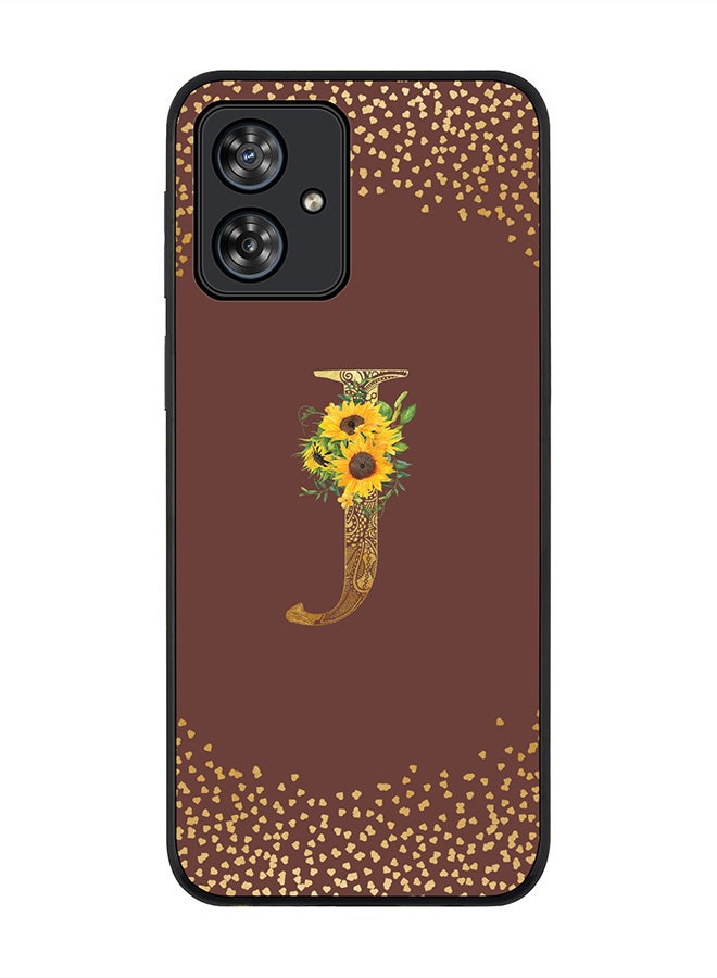 Stylizedd Rugged Black Case for Motorola Moto G54 / Motorola Moto G54 Power / Motorola Moto G64 5G,Custom Monogram Initial Letter Floral Alphabet - J (Brown) - Image 1