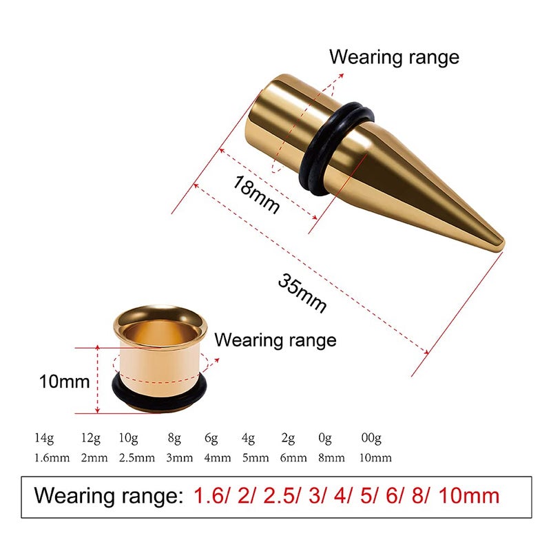 TBOSEN 36 PCS Gold Ear Tapers Stretching Kit Stainless Steel Gauges Plugs Tools Set Eyelet 14g-00g - Image 3