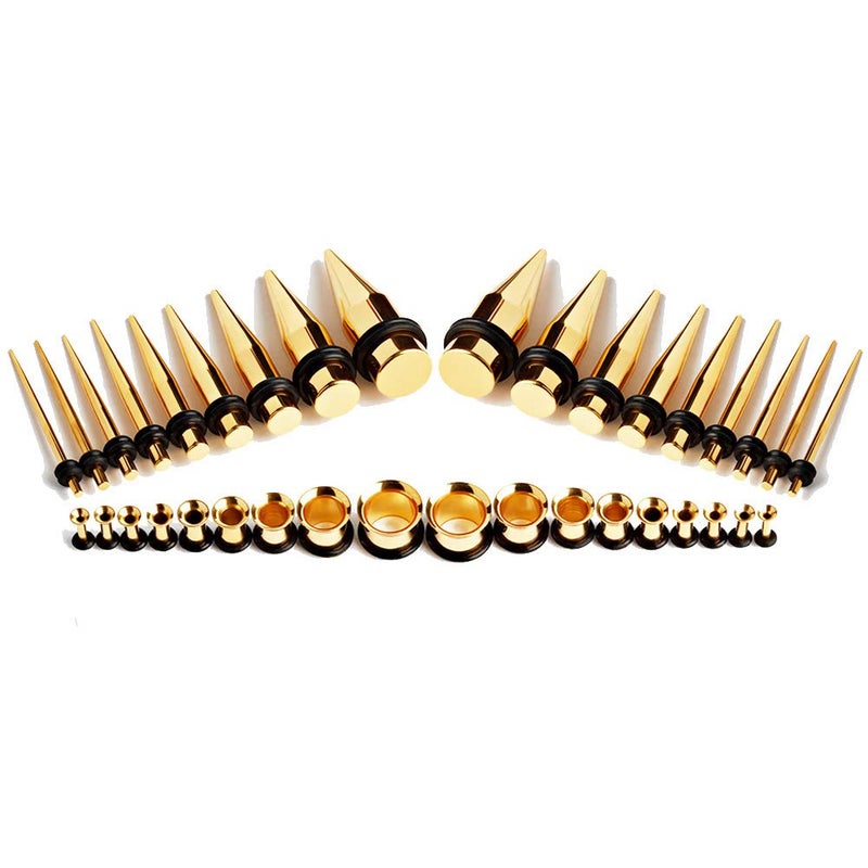 TBOSEN 36 PCS Gold Ear Tapers Stretching Kit Stainless Steel Gauges Plugs Tools Set Eyelet 14g-00g - Image 2