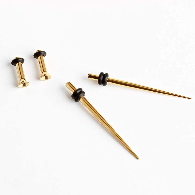 TBOSEN 36 PCS Gold Ear Tapers Stretching Kit Stainless Steel Gauges Plugs Tools Set Eyelet 14g-00g - Image 5