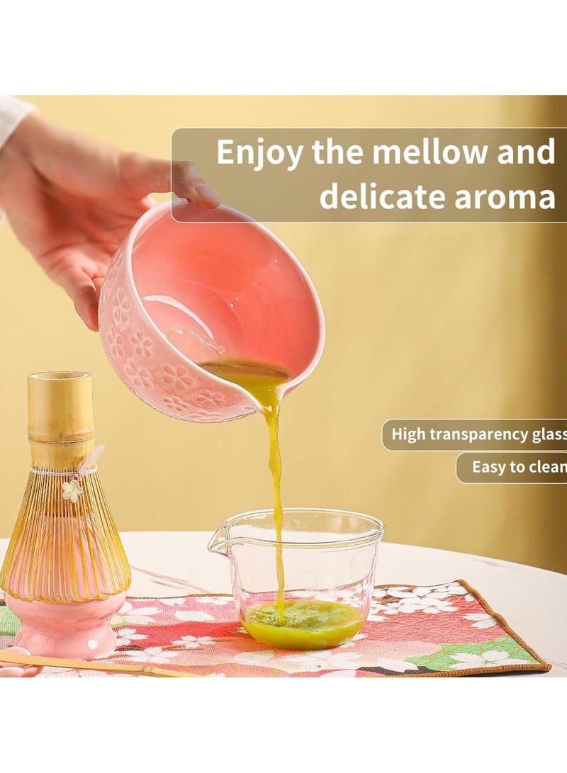 فلاي رود طقم شاي ماتشا مكون من 8 قطع - طقم شاي مع وعاء زهور الكرز، خفاقة من الخيزران، مغارف خشبية، قماش شاي، وغطاء زهور - علبة هدايا وردية اللون (زهري) - Image 3